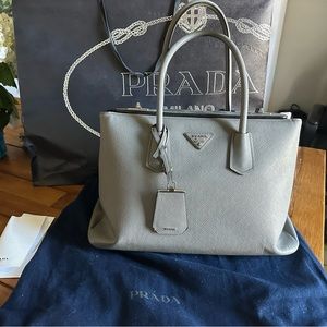 Prada Saffiano Large Leather Purse in City Calf Grey